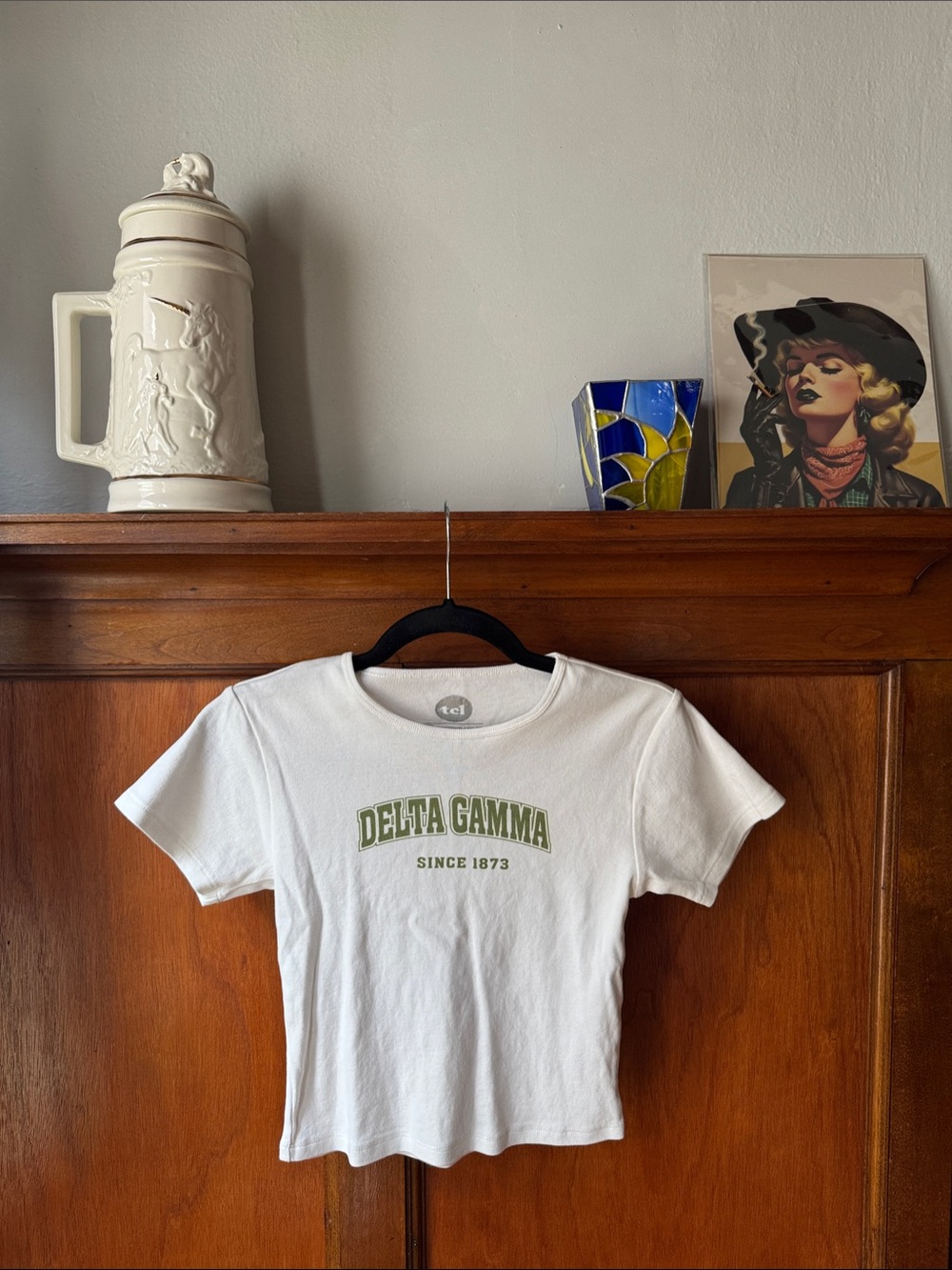 Delta Gamma TCL White Tee with Olive Green Lettering